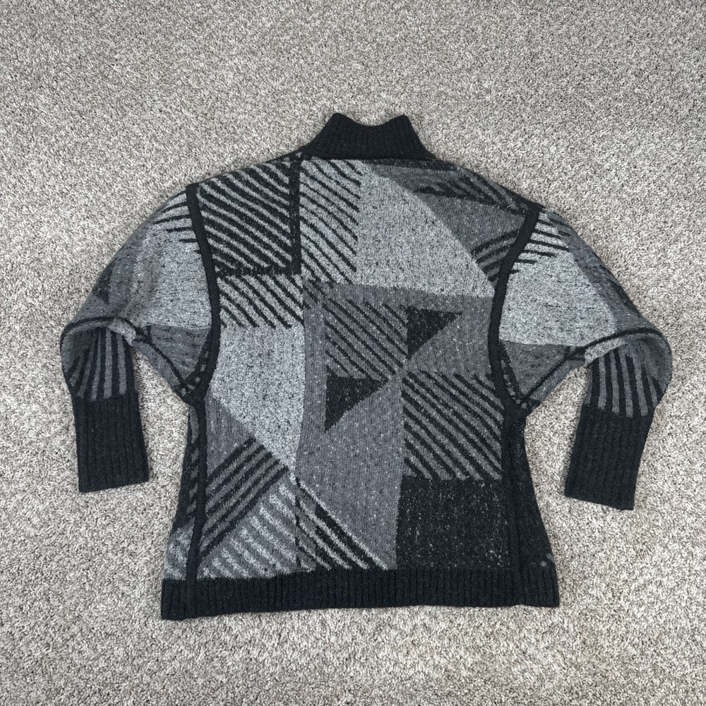 prAna Sweater Womens XS/S Gray Black Geometric Open Front Cardigan Mock Neck - Picture 11 of 14